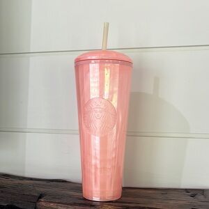 Starbucks Coral Tumbler with Lid and Straw